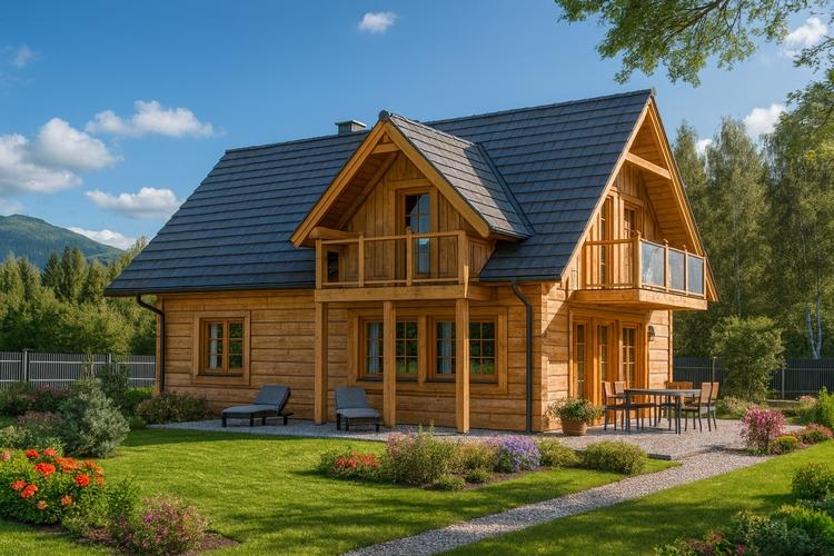 Projekt domu z bali L-60 "DOM LETNIA" - wizualizacja
