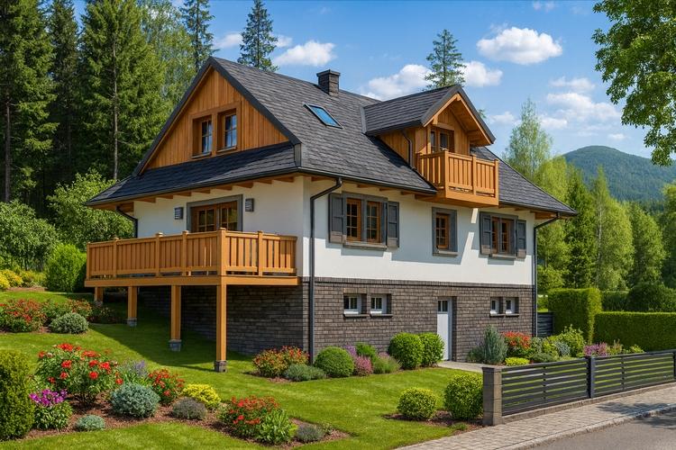 Projekt domu drewnianego L-75 "DOM WILLOWA" - wizualizacja
