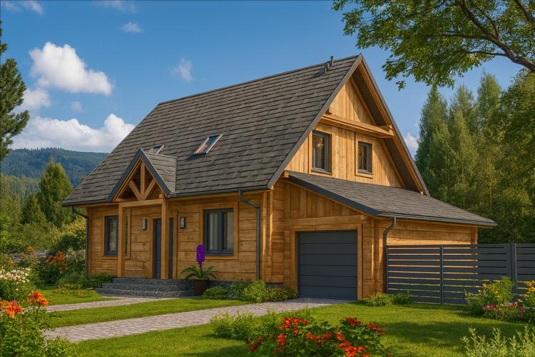 Projekt domu z bali L-91 "DOM CYPRYSOWA" - wizualizacja