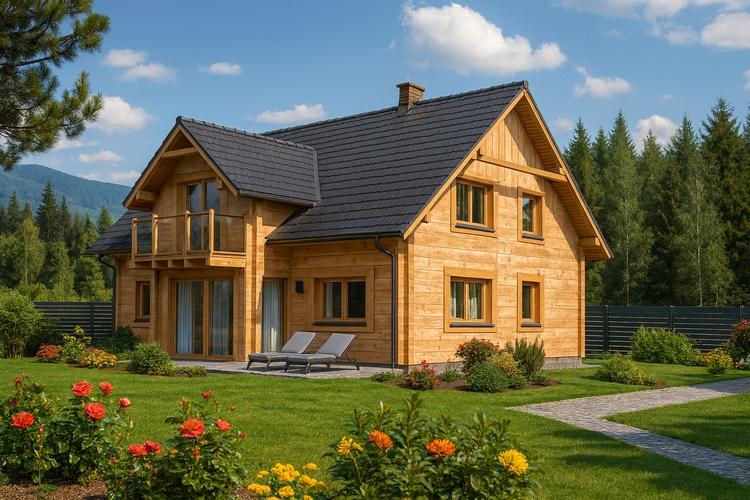 Projekt domu z bali L-70 "DOM WESOŁA" - wizualizacja