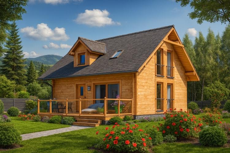 Projekt domu z bali L-92 "DOM JASKÓŁCZA" - wizualizacja