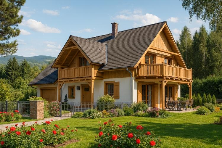 Projekt domu drewnianego L-89 "DOM KONWALIOWA" - wizualizacja