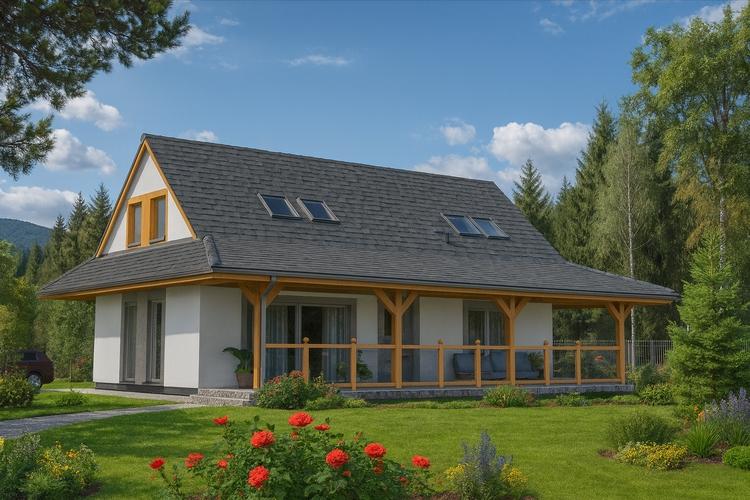 Projekt domu drewnianego L-80 "DOM JARZĘBINOWA" - wizualizacja