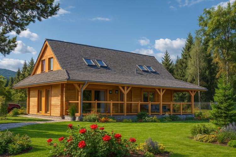 Projekt domu z bali L-80 "DOM JARZĘBINOWA" - wizualizacja