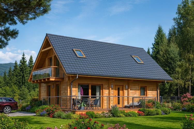 Projekt domu z bali L-15 "DOM JEŻYNOWA" - wizualizacja
