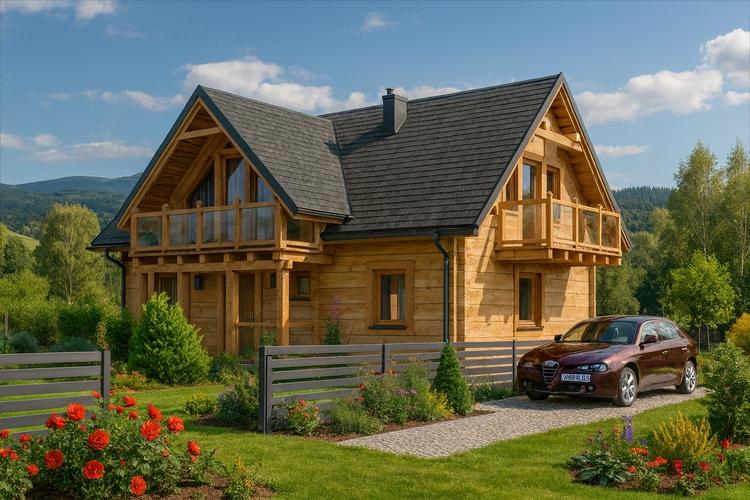 Projekt domu z bali L-35 "DOM RÓŻANA" - wizualizacja