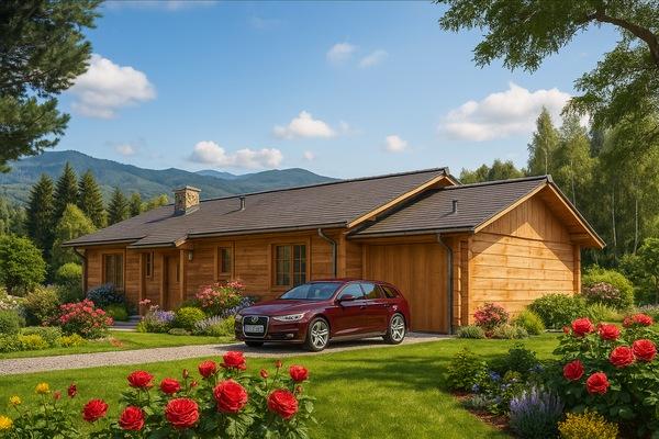 Projekt domu z bali A-108 "DOM CHMIELOWA" - wizualizacja