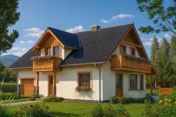 Projekt domu drewnianego L-90 'DOM IRYSOWA" - wizualizacja
