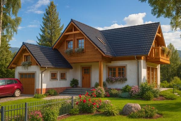 Projekt domu drewnianego L-77 "DOM GRZYBOWA" - wizualizacja