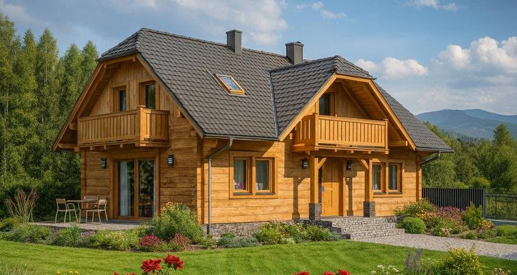 Projekt domu z bali L-18 "DOM WRZOSOWA" - wizualizacja