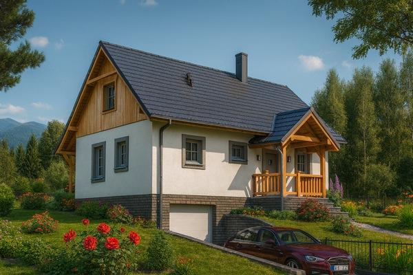 Projekt domu drewnianego L-99 "DOM POLNA" - wizualizacja