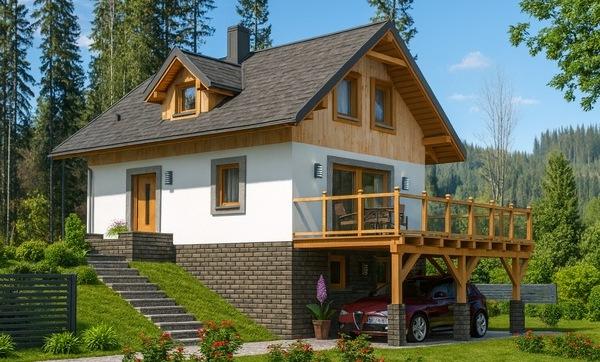 Projekt domu drewnianego L-87 "DOM MODRZEWIOWA" - wizualizacja