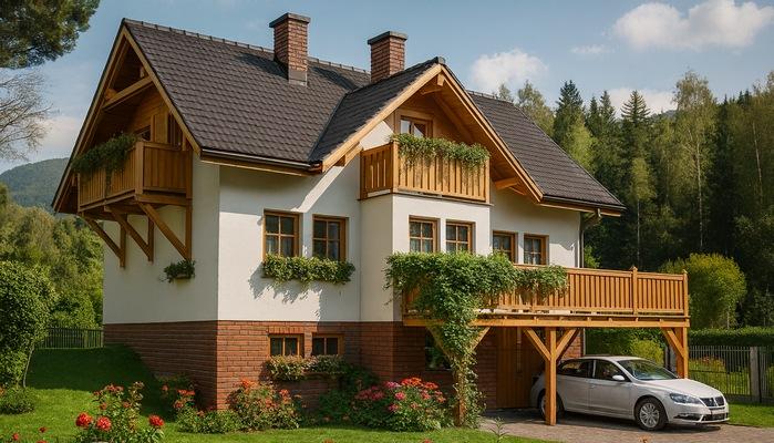 Projekt domu drewnianego L-71 "DOM ROLNA" - wizualizacja