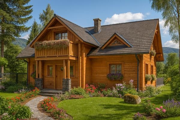 Projekt domu z bali L-93 "DOM KRAKOWSKA" - wizualizacja