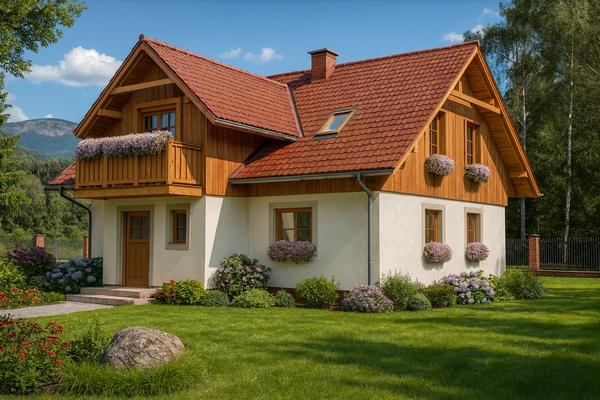 Projekt domu drewnianego L-73 "DOM WIERZBOWA" - wizualizacja