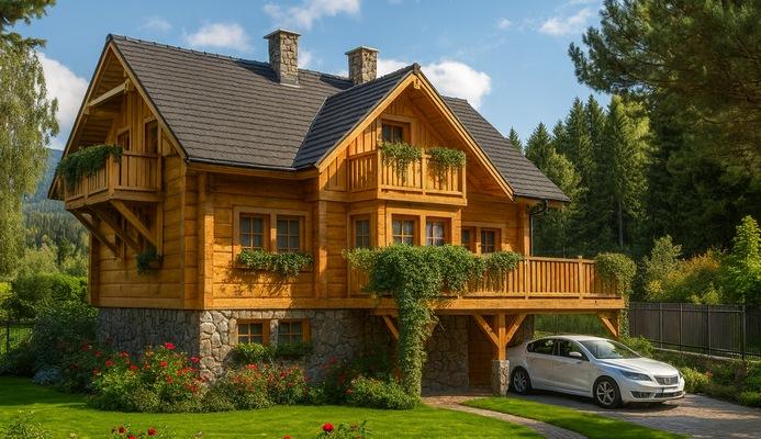 Projekt domu z bali L-71 "DOM ROLNA" - wizualizacja