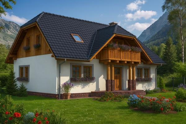 Projekt domu drewnianego L-72 "DOM WIOSENNA" - wizualizacja