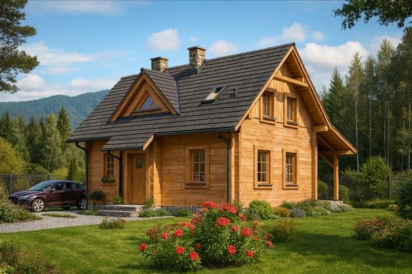 Projekt domu z bali L-84 "DOM KRÓTKA" - wizualizacja