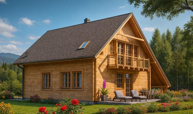 Projekt domu z bali L-33 "DOM LUBLIŃSKA" - wizualizacja