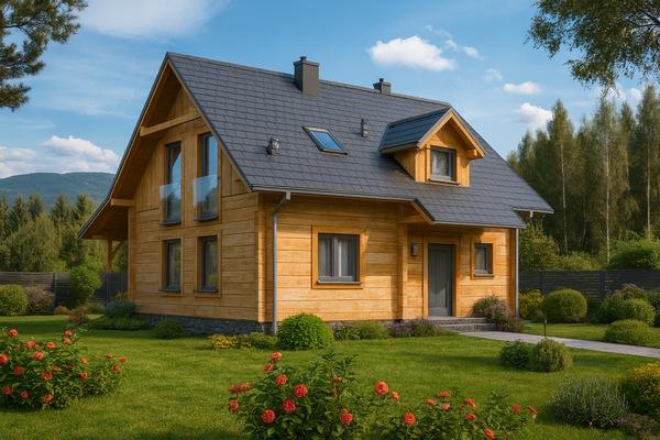 Projekt domu drewnianego L-97 "DOM TULIPANOWA" - wizualizacja